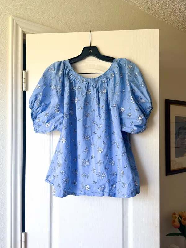 Dôen Tennessee Top Floral Organic Cotton‎ Sky Blue Medium EUC - Image 7
