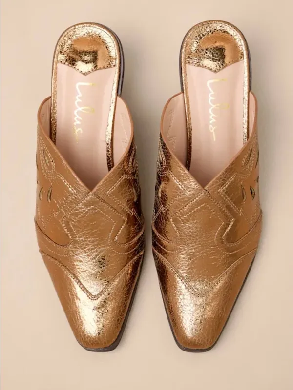 Lulu's Metallic Gold Pointed Mule Heeled Boots - Image 4