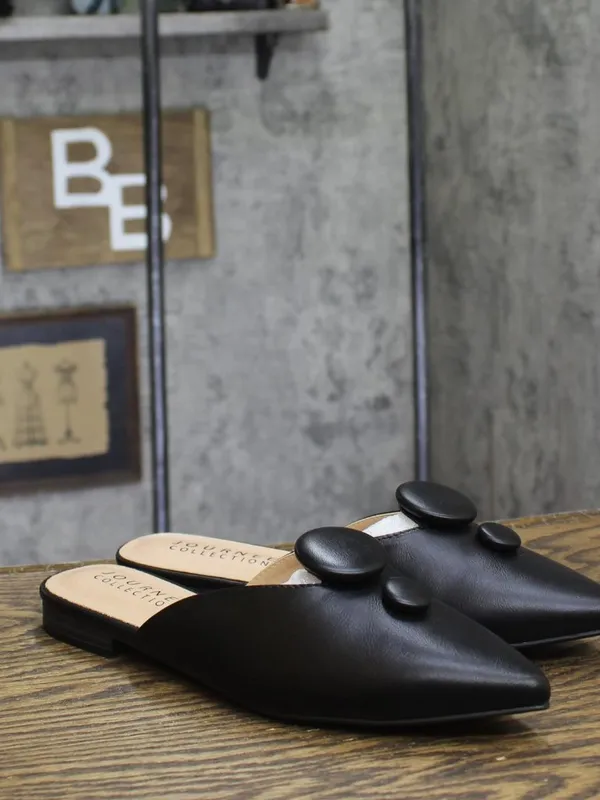 Journee Collection Button Accent Pointed Mules Black 7.5M - Image 2