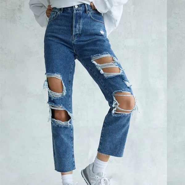 PacSun Medium Blue Distressed High Waisted Straight Leg Jeans - Image 2