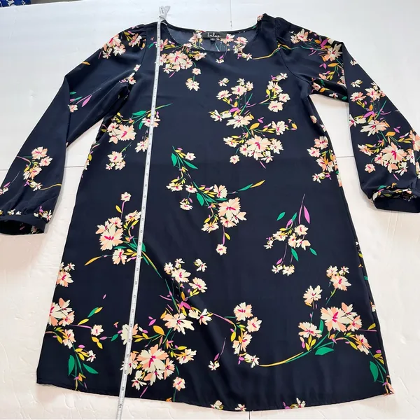 Lulus Herbaceous Babe Navy Floral Print‎ Long Sleeve Shift Dress MEDIUM - Image 11