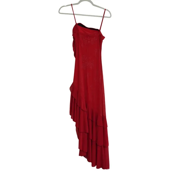 Entrancy Red Glitter Floral Y2K 90s Whimsigoth Asymmetrical‎ Ruffle Maxi Dress - Image 8