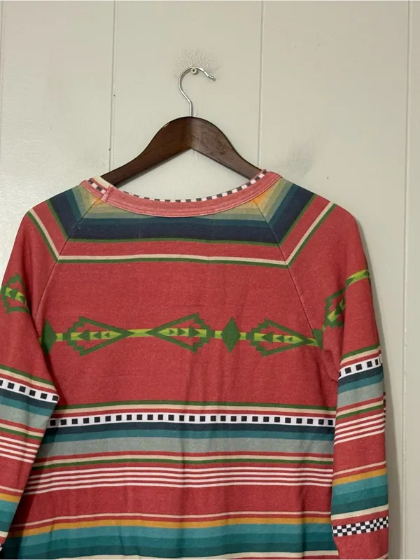 Aviator Nation Tulum Bolt Stitch Serape Sweatshirt Medium Pink Western Pullover - Image 12