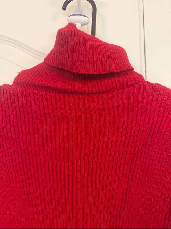 Red Ribbed Turtleneck Knit Dress - Women - Image 3