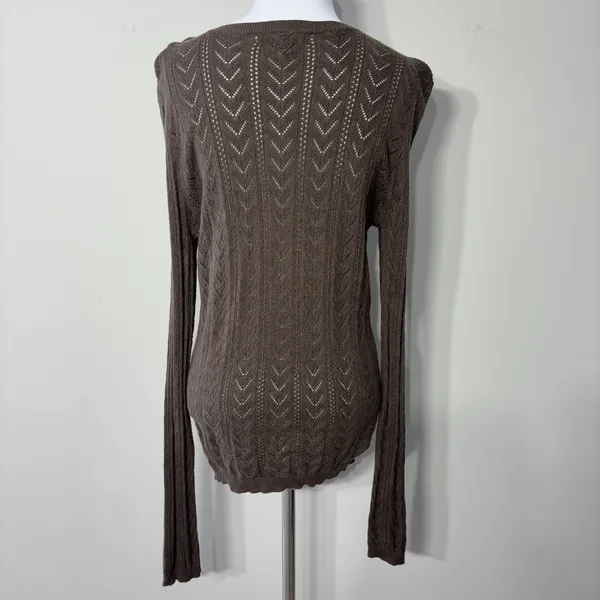 Ralph Lauren Silk Cashmere Sweater Womens‎ Large Green Brown Pointelle Open Knit - Image 7