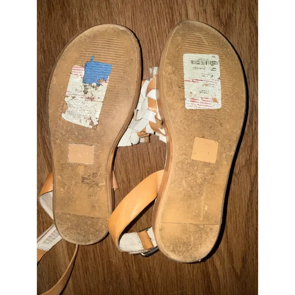 Free People Woven Leather Ankle Strap Platform Sandals Tan White Womens 6 Beach - Image 6