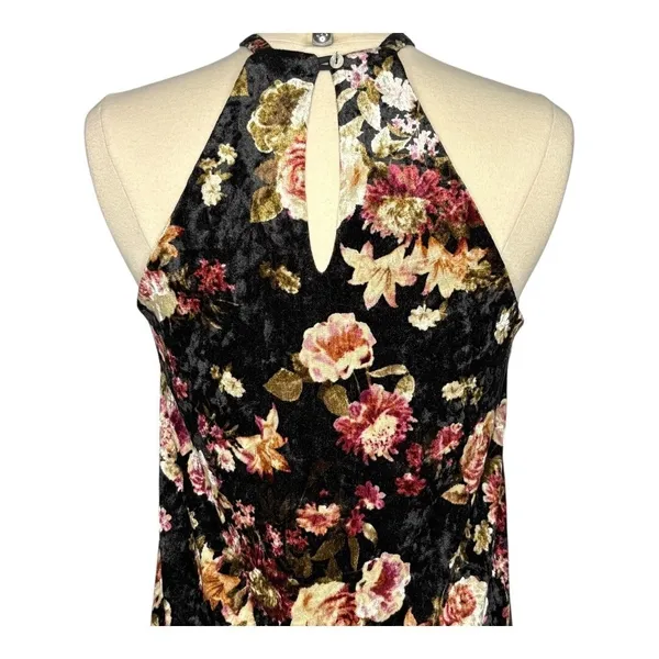 Final Touch Floral Velvet Dress Womens Large Black Halter Neck‎ Mini Shift USA - Image 5