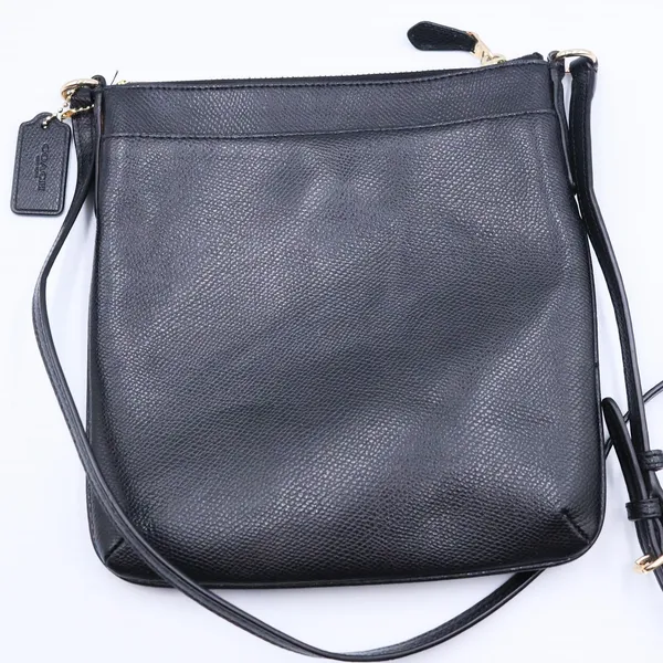 Coach Crossbody Bag Womens Small Black Crossgrain Leather Gold Hardware Zip Top - Image 13