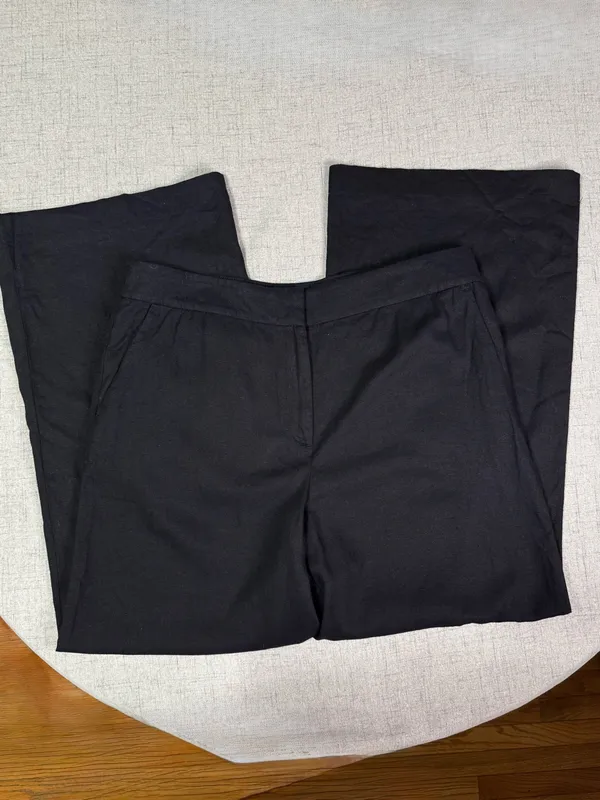 The LOFT Clean Wide Leg Pants in Linen Blend Black Size 14 - Image 9