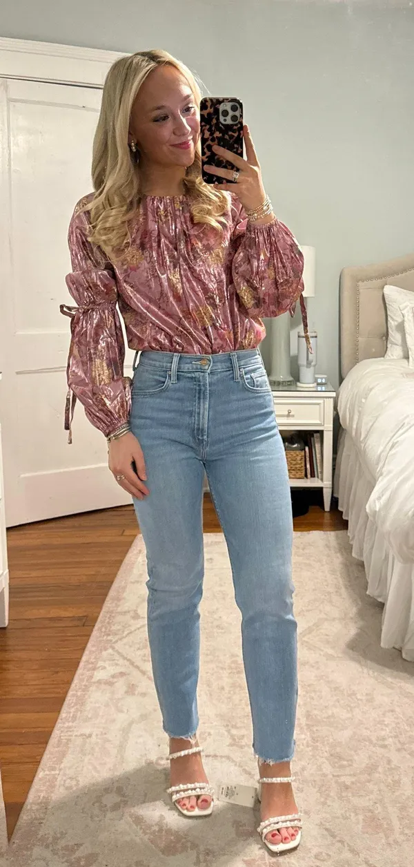 Tularosa Emerson Magnolia Floral Bodysuit Metallic Puff Long Sleeves Size Small - Image 2