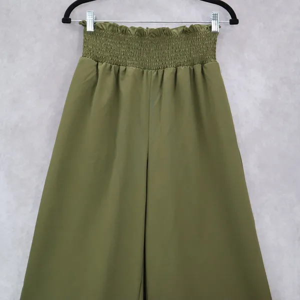 Green Wide Leg Boho Comfy Pull On Straight Leg High Rise Trousers Pant S Small‎ - Image 4