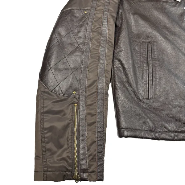 Aldo Leather Nylon Moto Jacket Coat Men Size Large Wool Blend Herringbone Lining - Image 6