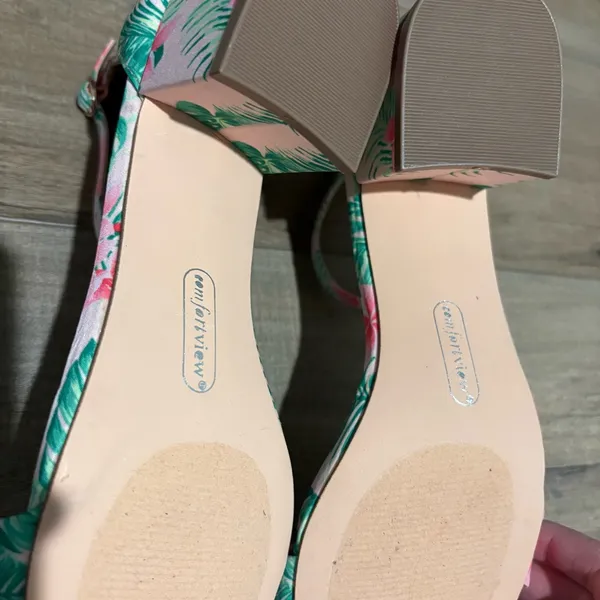 Comfortview The Orly Sandal block‎ heel floral Green Leaf pink size 10 - Image 6