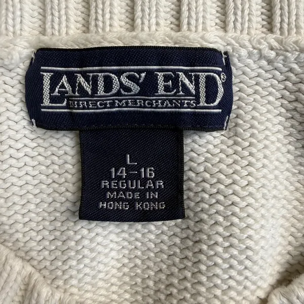 Lands' End Sweater Women Large 14-16 Cotton 3/4 Sleeve Crewneck Coastal Preppy - Image 3