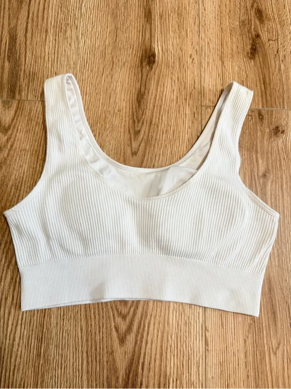 aerie‎ Ribbed Scoop Sports Bralette - Cream/White - Image 2