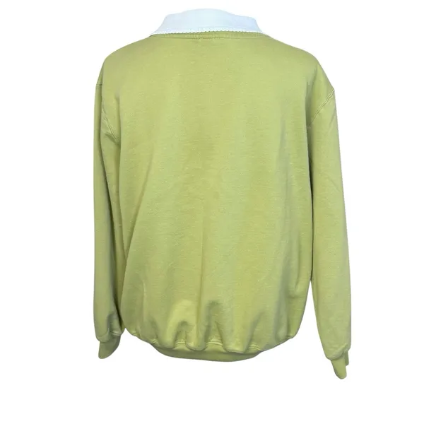 Vtg Green Collared Sweatshirt Autumn Embroidered Landscape Size XL Grannycore - Image 4
