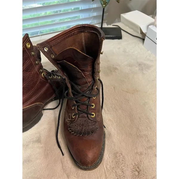 Santa Fe Boot Company Women's 7.5 Brown Leather Lace-Up Western Boots Vintage - Image 5