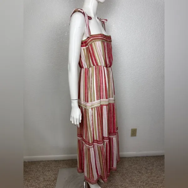 Unbranded Cotton Blend Striped Maxi Dress in Red/White and Green J-8 - Image 2