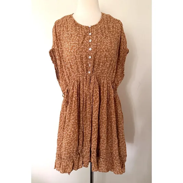 Free People One Fine Day Floral Print Mini Dress Milk Chocolate Combo Sz XS - Image 2