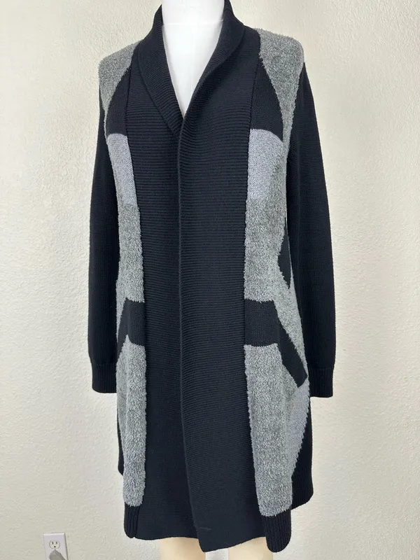 Laura Ashley Women’s Open Lon Cardigan Sweater Sz S Black /Grey - Image 6