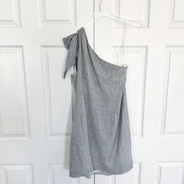 Antonio Melani Charlie Striped Linen Blend One Shoulder Bow Shift Mini Dress - Image 7