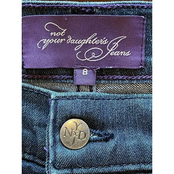 NYDJ‎ Straight Leg Mid Rise Dark Wash Jeans With Jeweled Back Pockets Size 8 - Image 7