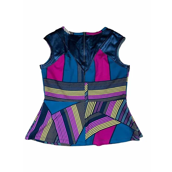 Worthington Sleevless Top Stripe Faux Leather‎ Dressy Geometric size large - Image 3