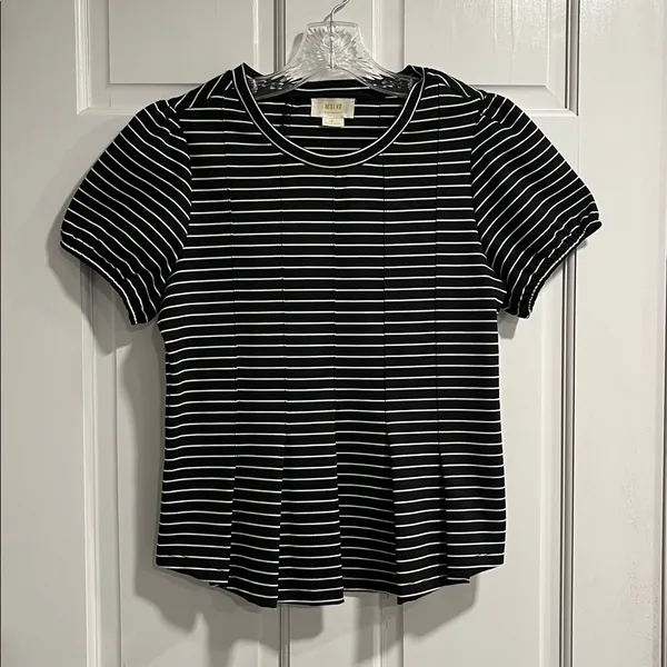 Maeve by Anthropologie Black and White Striped Peplum Top Size XS - Image 3