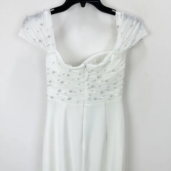 Lulus Immensely Charming White Mesh Pearl Bustier Maxi Dress Wedding Small NWT - Image 10