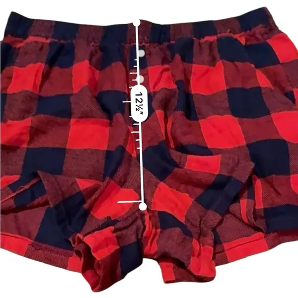 Aerie‎ Red & Navy Blue Buffalo Check High Rise Pajama Shorts Sz M - Image 9