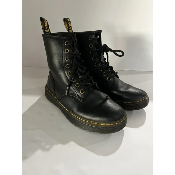 Dr. Doc Martens Air Wair Zavala Combat Boots Black Leather Womens 6 Mens 5 - Image 4