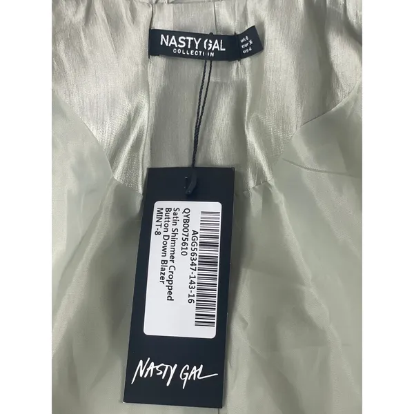Nasty Gal Satin Cropped Blazer Size 4 Mint Shimmer New With Tag - Image 3