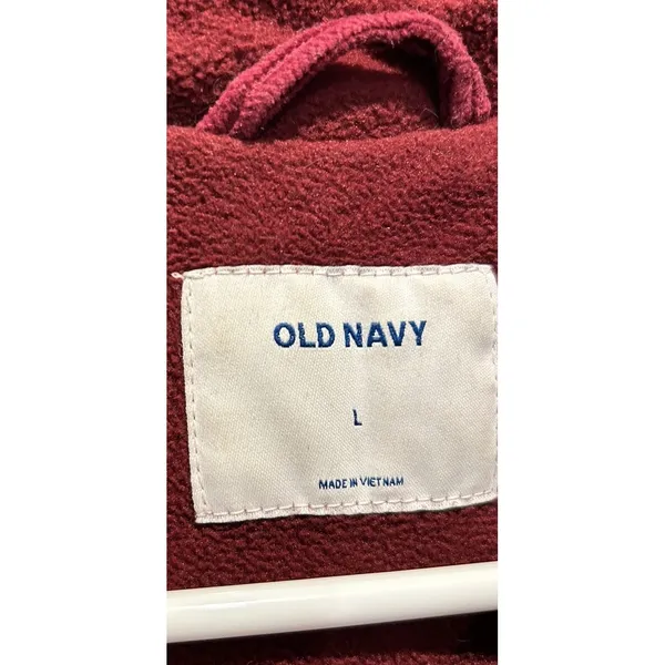 Old‎ Navy Womens Corduroy Puffer Jacket Burgundy Maroon Fleece Lined Large - Image 7