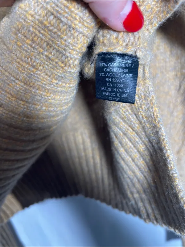 360 Sweater Womens Cashmere Wool Mustard Tan Turtleneck Sweater Medium - Image 4