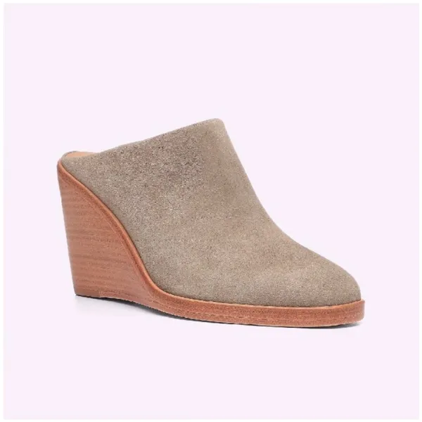 Joie Suede Wedge Mules Womens 38 Tan Wood Heel‎ Slip On Excellent Boho Casual - Image 2