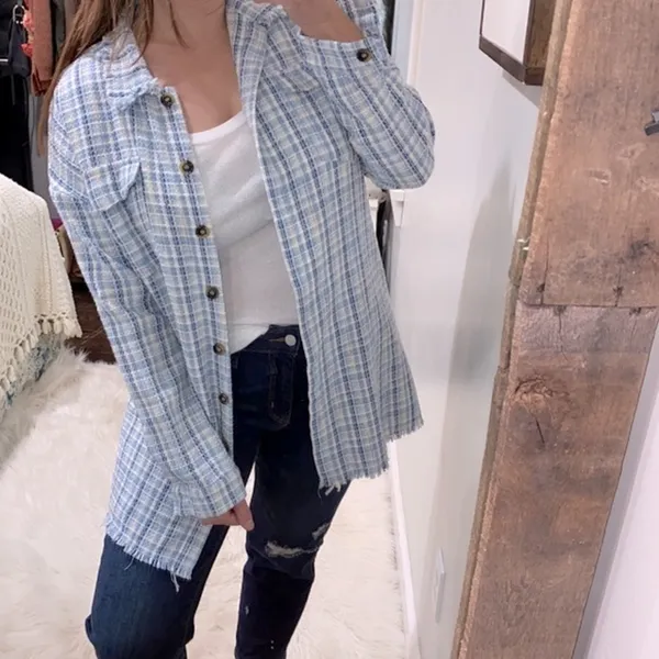 SHEIN trendy blue tweed shirt jacket size large - Image 2