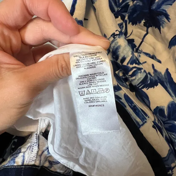 LOFT Blue White Mediterranean European Toile Linen Blend Mini Dress Palm Tree 14 - Image 8
