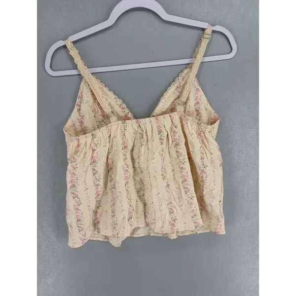 Cider Womens Camisole Floral Lace Trim Cottagecore Beige Medium - Image 3