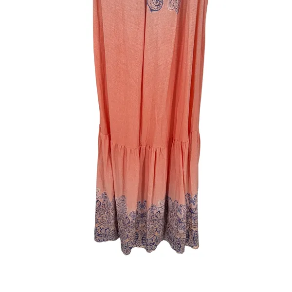 VENUS Size 18 Coral Blue Paisley Maxi Dress Boho Tie Front Tiered Resort - Image 3