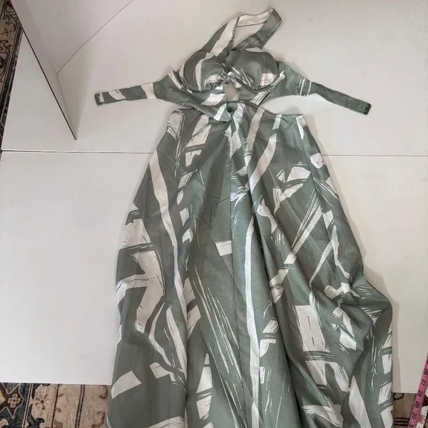 ELAMEF Sage Green Abstract Print Cutout Maxi Dress – Size M - Image 3