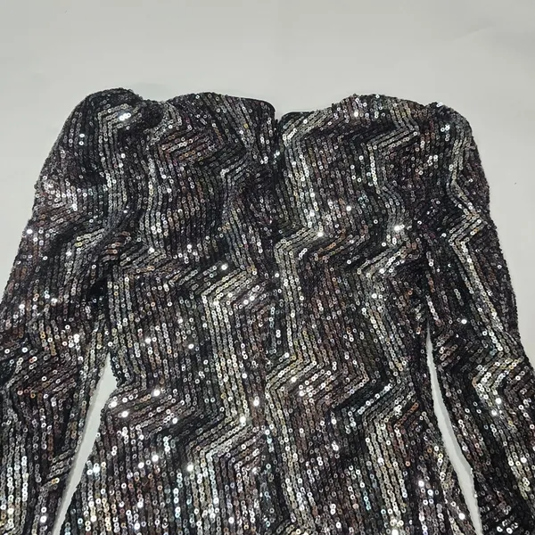 Michael Costello Leanne Mini Dress in Metallic Silver XS - Image 10