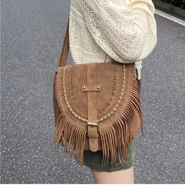 Fringe Brown Shoulder Bag - Image 5