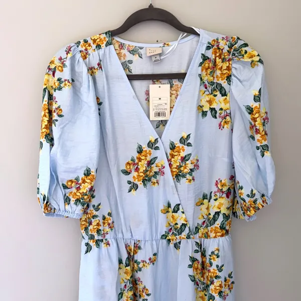 A New Day Light Blue Floral Wrap V-Neck Tiered Midi Dress NWT Size M - Image 11