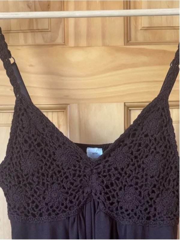 Vintage Crochet Bodice Brown Flowy Boho Cami size medium - Image 3