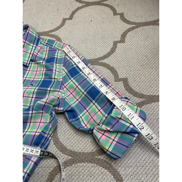 Vineyard Vines Plaid Popover Shirt Blue Pink Green Button Front Long Sleeve SZ 6 - Image 10