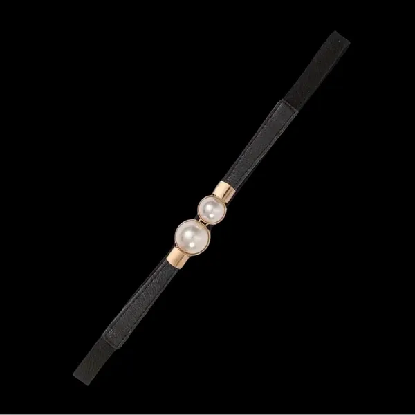 Thin Double Faux Pearl Buckle‎ Solid Color PU Leather Waist Thin Belt One Size - Image 8
