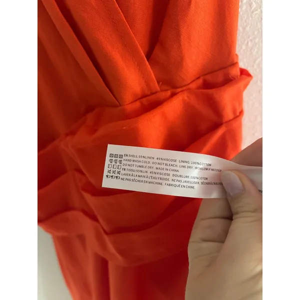 En Saison Midi Dress Womens Medium Orange Linen‎ Resort Summer Lightweight - Image 7