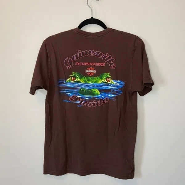 Harley Davidson Poker Brown Graphic Tee Shirt Size Medium Gainesville Florida - Image 3