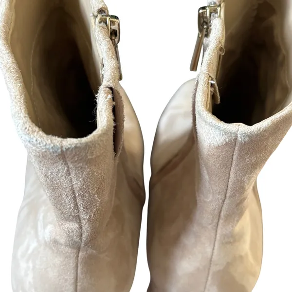Sam Edelman Fawn Square Toe High Heel Booties Sz 11 Warm‎ Oat Suede Chic - Image 6