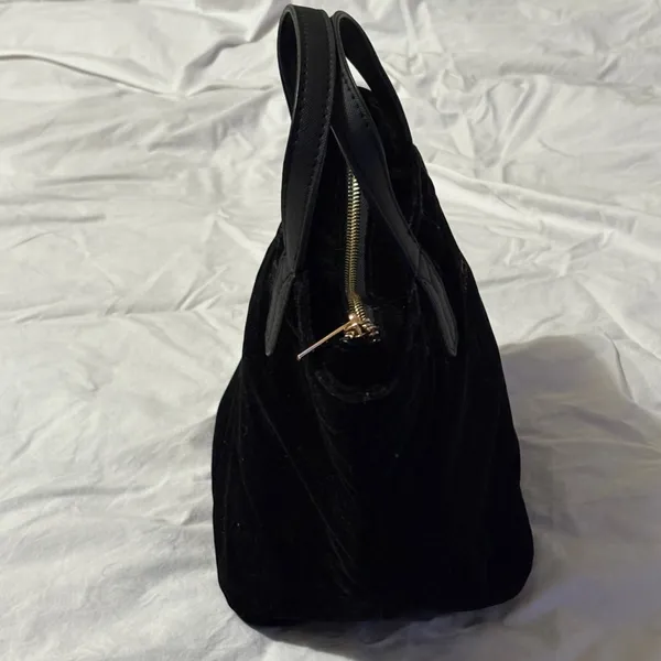 Scout Velvet Black Mini Tote With Dual Handles & Gold Quilted Interior Zip Close - Image 4